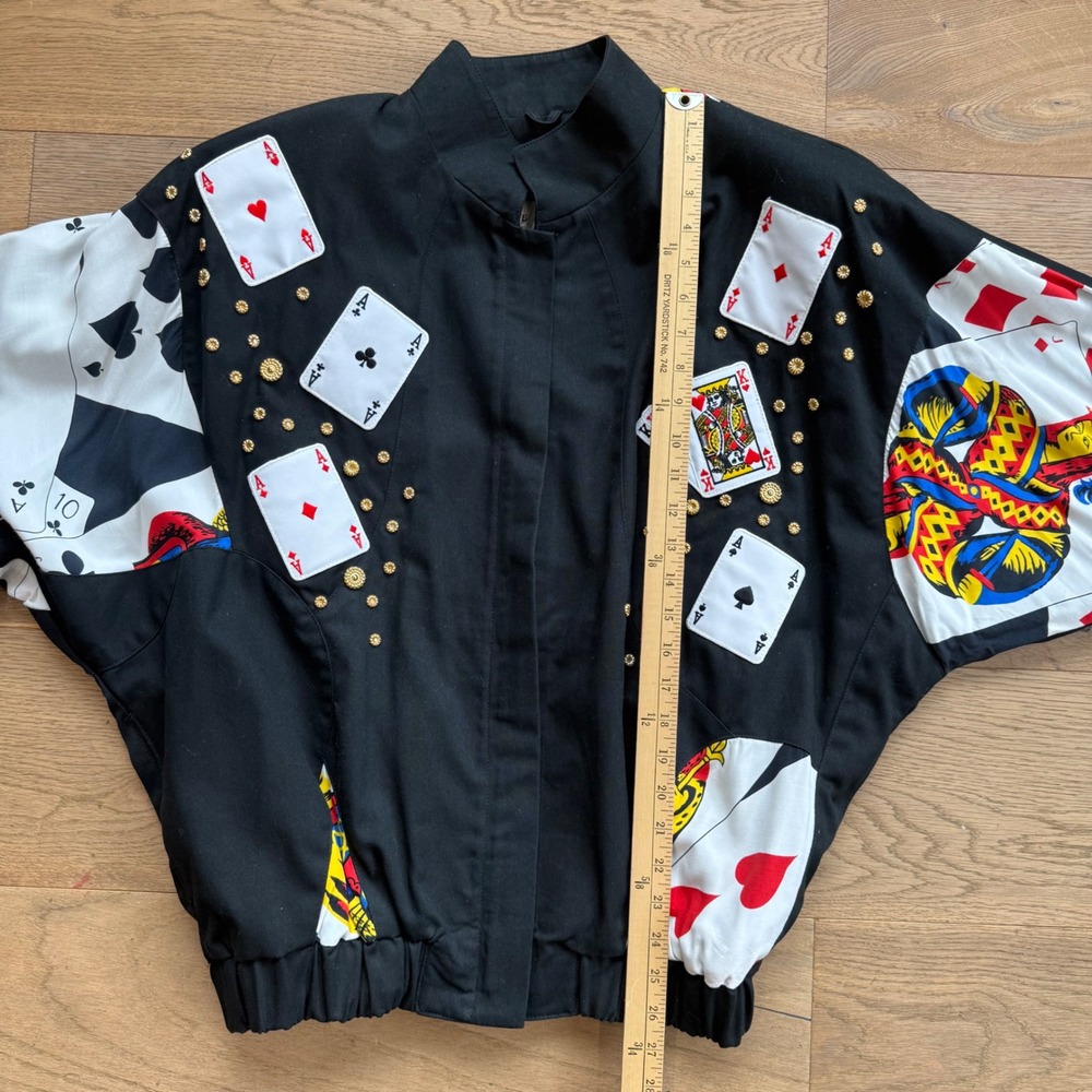 Lillie Rubin Vintage Playing Card Novelty Bomber Jacket Studded Black XS - Picture 4 of 10